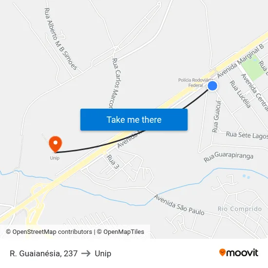 R. Guaianésia, 237 to Unip map