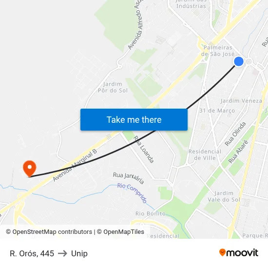 R. Orós, 445 to Unip map