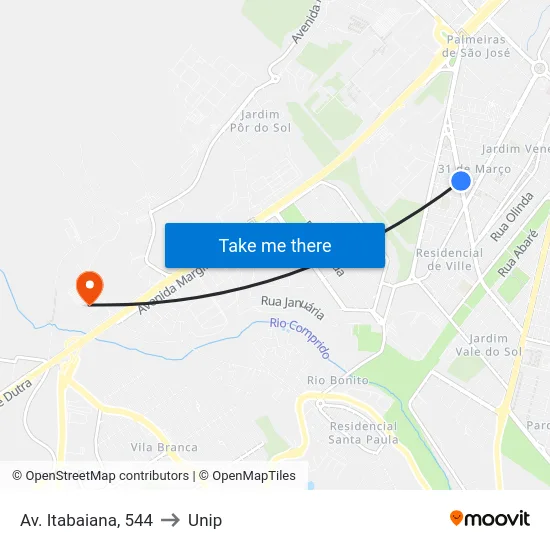 Av. Itabaiana, 544 to Unip map