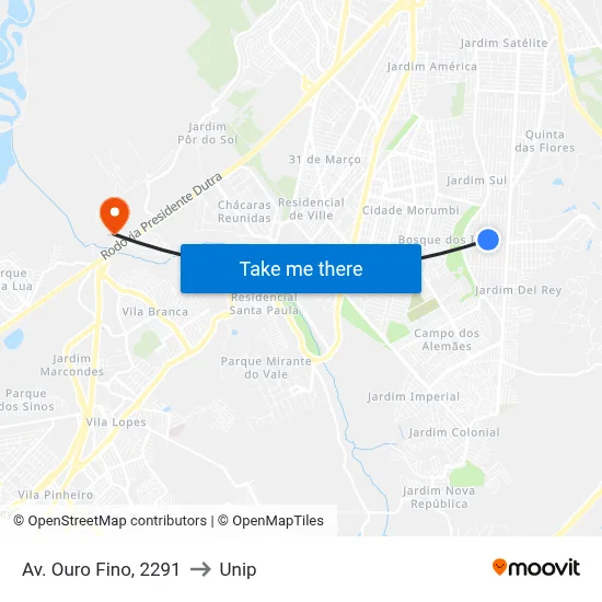 Av. Ouro Fino, 2291 to Unip map
