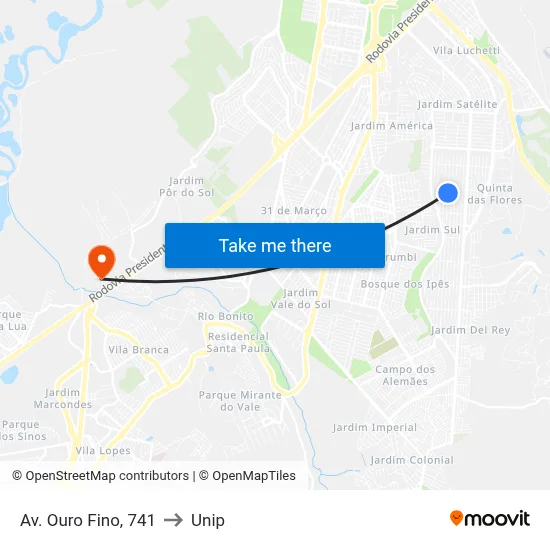 Av. Ouro Fino, 741 to Unip map