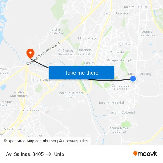 Av. Salinas, 3405 to Unip map