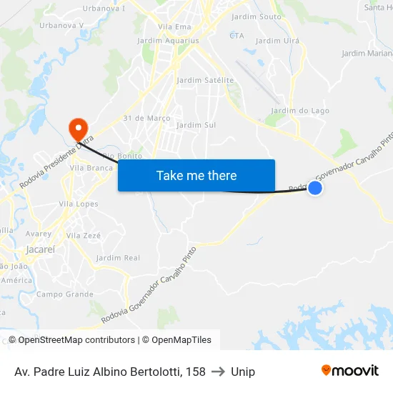 Av. Padre Luiz Albino Bertolotti, 158 to Unip map