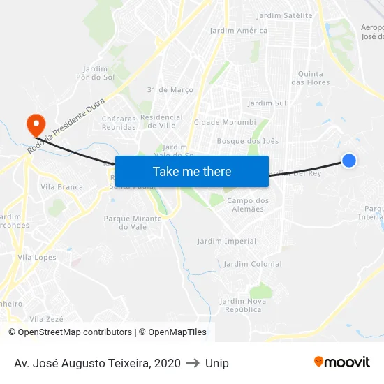 Av. José Augusto Teixeira, 2020 to Unip map