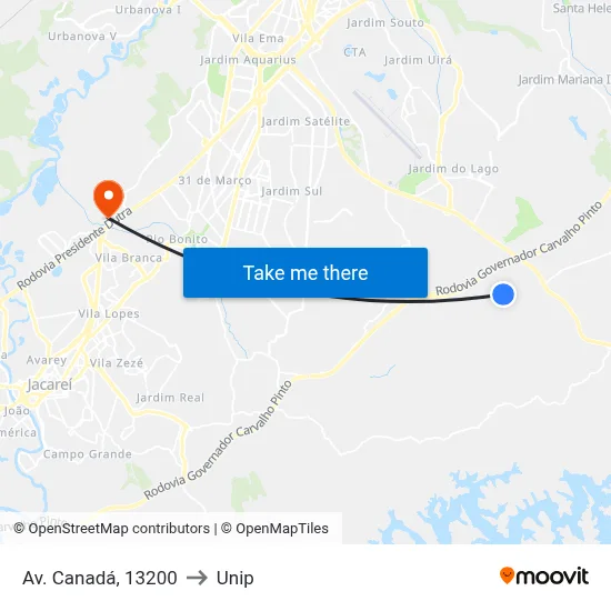 Av. Canadá, 13200 to Unip map