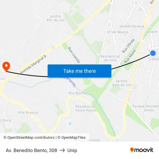 Av. Benedito Bento, 308 to Unip map