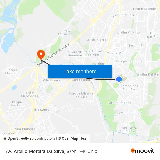 Av. Arcílio Moreira Da Silva, S/Nº to Unip map