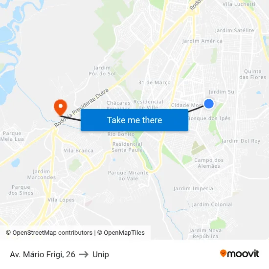 Av. Mário Frigi, 26 to Unip map