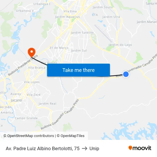 Av. Padre Luiz Albino Bertolotti, 75 to Unip map