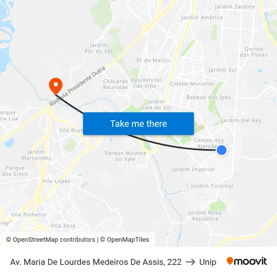 Av. Maria De Lourdes Medeiros De Assis, 222 to Unip map