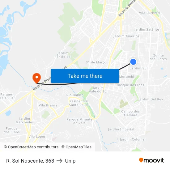 R. Sol Nascente, 363 to Unip map