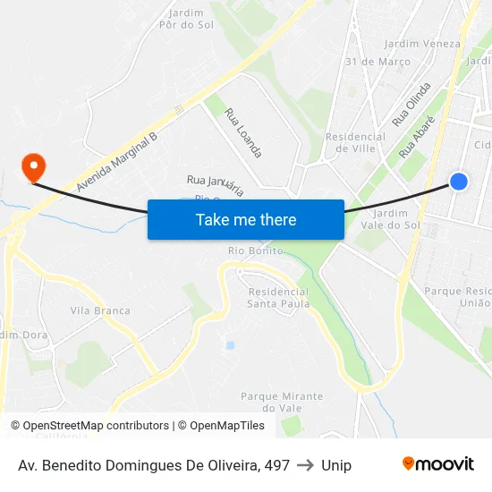 Av. Benedito Domingues De Oliveira, 497 to Unip map