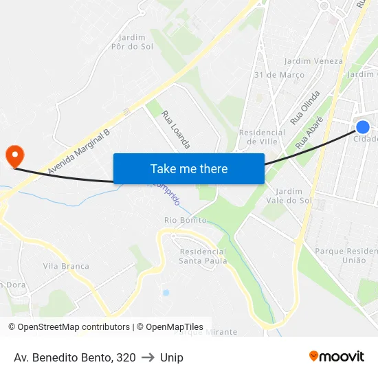 Av. Benedito Bento, 320 to Unip map