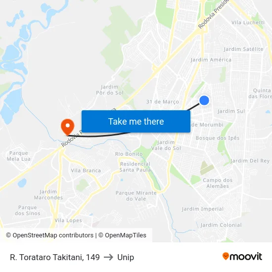 R. Torataro Takitani, 149 to Unip map