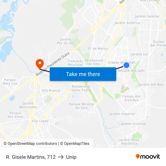 R. Gisele Martins, 712 to Unip map