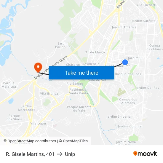 R. Gisele Martins, 401 to Unip map