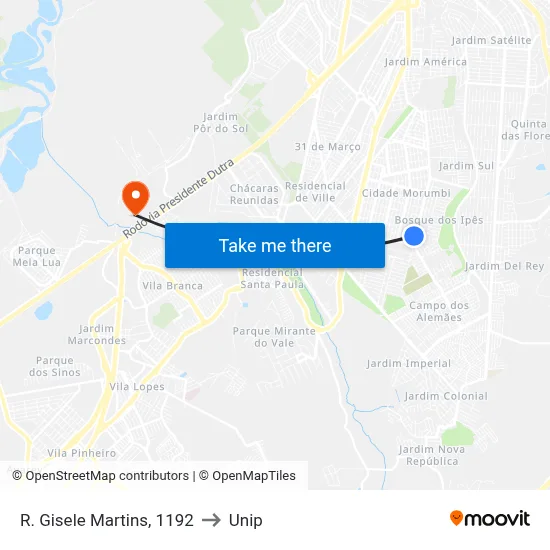 R. Gisele Martins, 1192 to Unip map