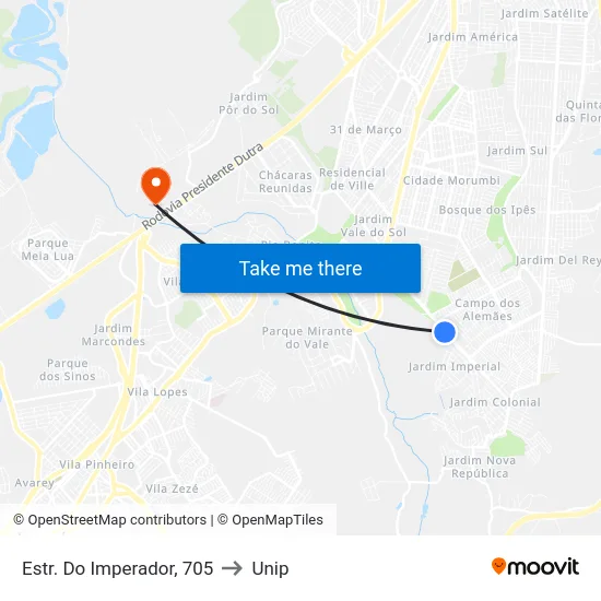 Estr. Do Imperador, 705 to Unip map