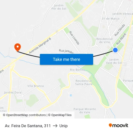 Av. Feira De Santana, 311 to Unip map