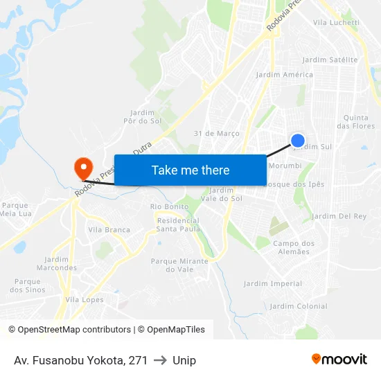 Av. Fusanobu Yokota, 271 to Unip map