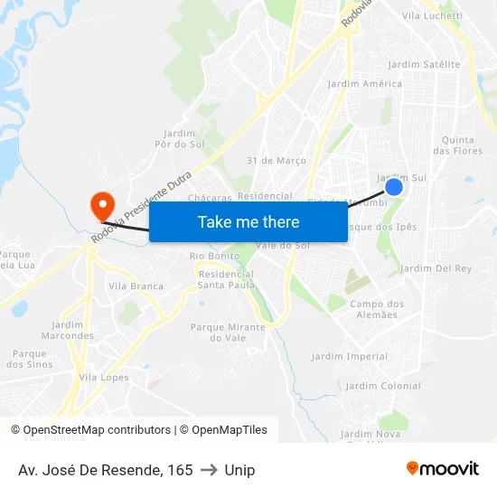 Av. José De Resende, 165 to Unip map