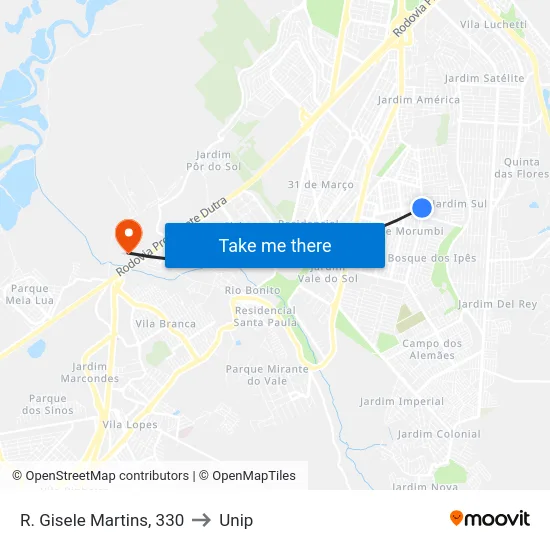 R. Gisele Martins, 330 to Unip map