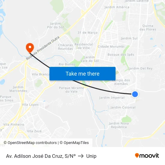 Av. Adilson José Da Cruz, S/Nº to Unip map