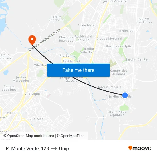 R. Monte Verde, 123 to Unip map