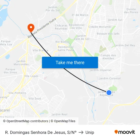 R. Domingas Senhora De Jesus, S/Nº to Unip map