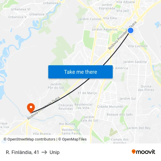 R. Finlândia, 41 to Unip map