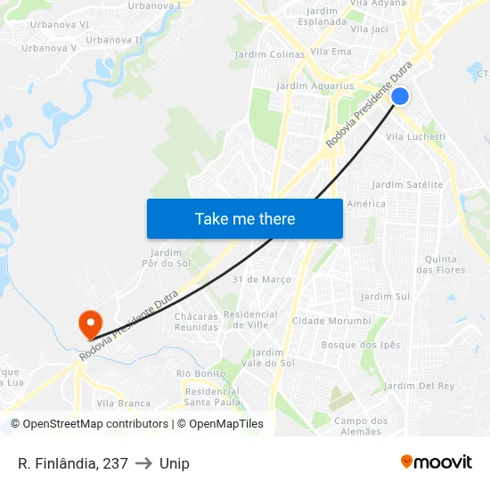 R. Finlândia, 237 to Unip map