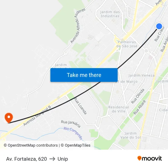 Av. Fortaleza, 620 to Unip map