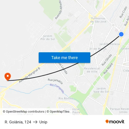 R. Goiânia, 124 to Unip map
