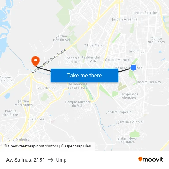 Av. Salinas, 2181 to Unip map