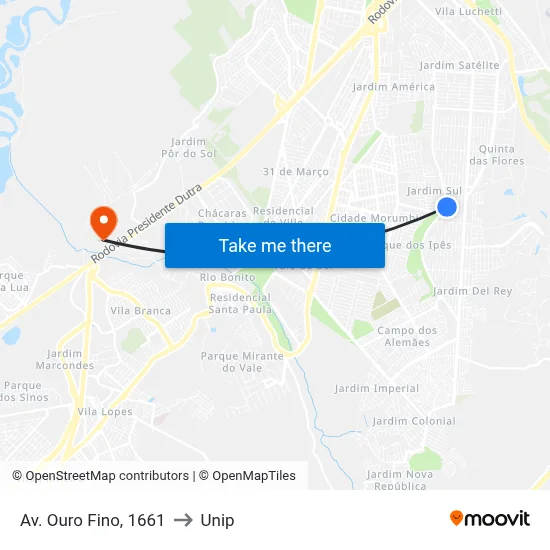Av. Ouro Fino, 1661 to Unip map