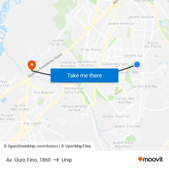 Av. Ouro Fino, 1860 to Unip map
