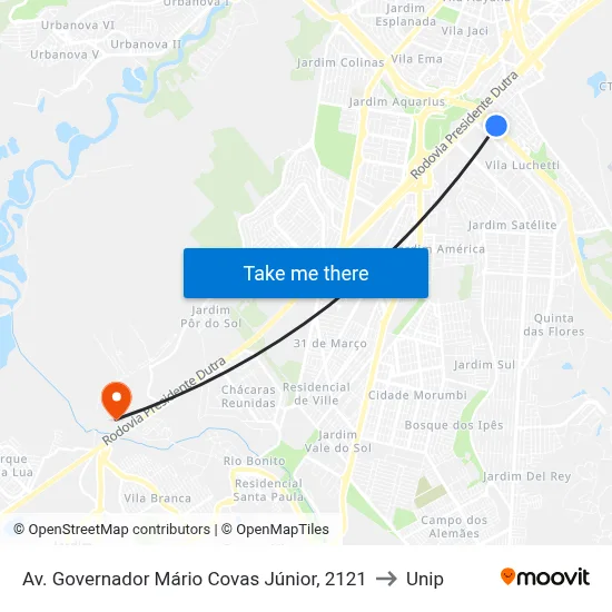 Av. Governador Mário Covas Júnior, 2121 to Unip map