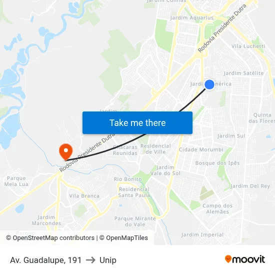 Av. Guadalupe, 191 to Unip map