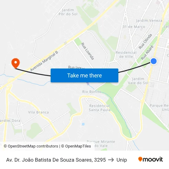 Av. Dr. João Batista De Souza Soares, 3295 to Unip map