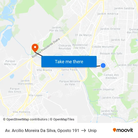 Av. Arcílio Moreira Da Silva, Oposto 191 to Unip map