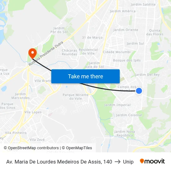 Av. Maria De Lourdes Medeiros De Assis, 140 to Unip map