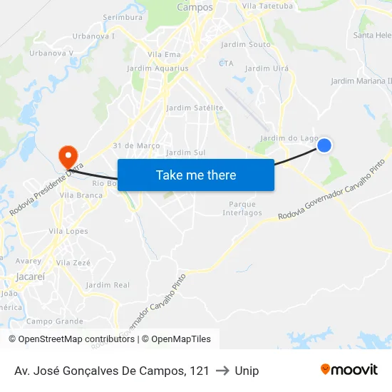 Av. José Gonçalves De Campos, 121 to Unip map