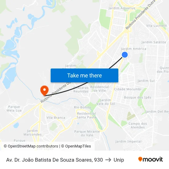 Av. Dr. João Batista De Souza Soares, 930 to Unip map