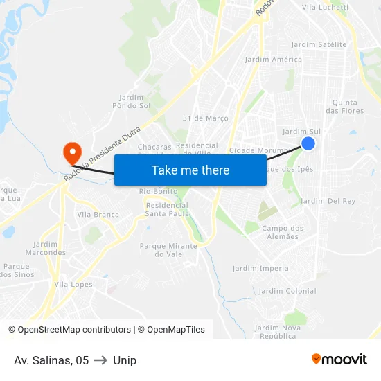 Av. Salinas, 05 to Unip map