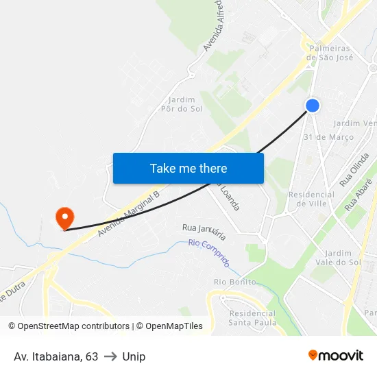 Av. Itabaiana, 63 to Unip map