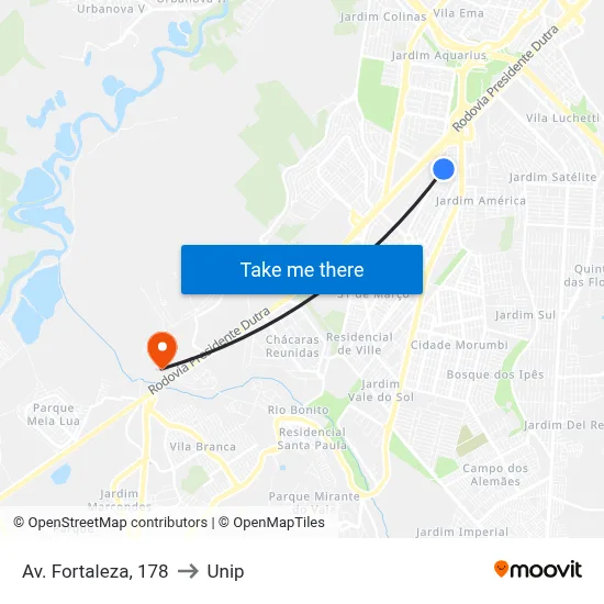 Av. Fortaleza, 178 to Unip map