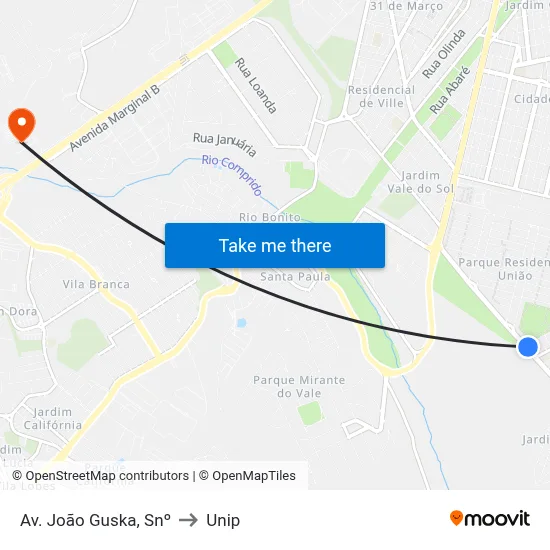 Av. João Guska, Snº to Unip map