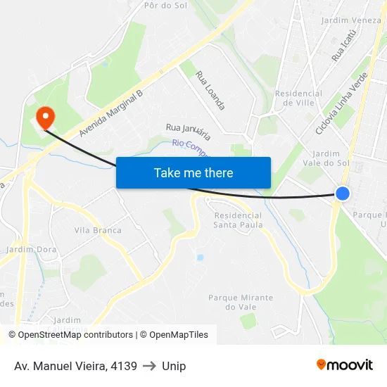Av. Manuel Vieira, 4139 to Unip map
