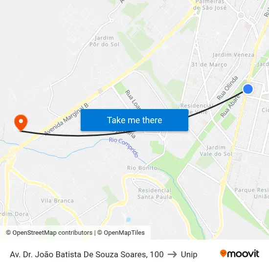 Av. Dr. João Batista De Souza Soares, 100 to Unip map