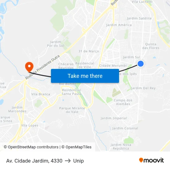 Av. Cidade Jardim, 4330 to Unip map